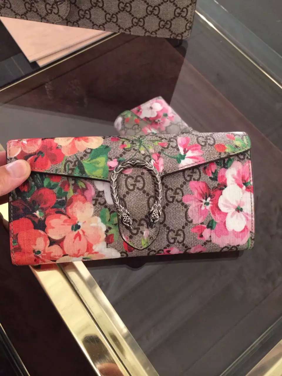 Real Gucci Dionysus Geranium GG Supreme Chain Wallet 404141